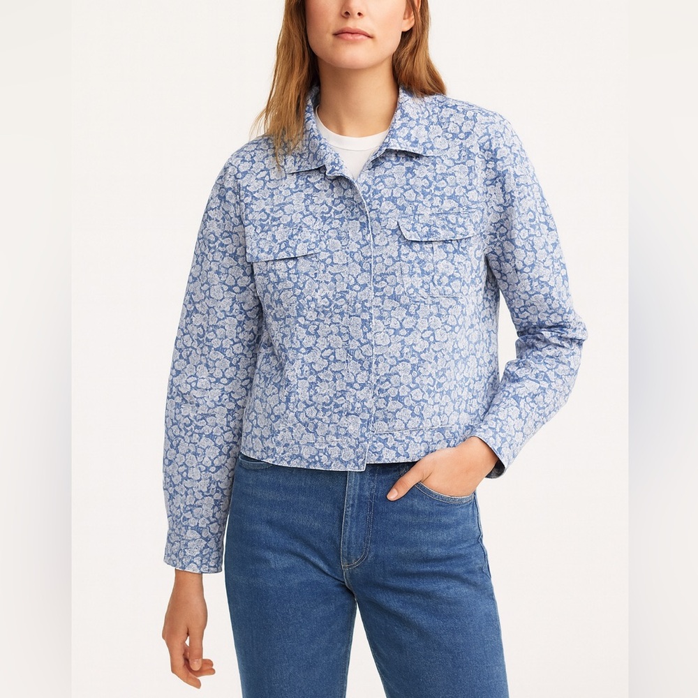 Geoffrey Beene Sport Women’s Floral Button-Up Jacket Blue 100% Cotton Size 14